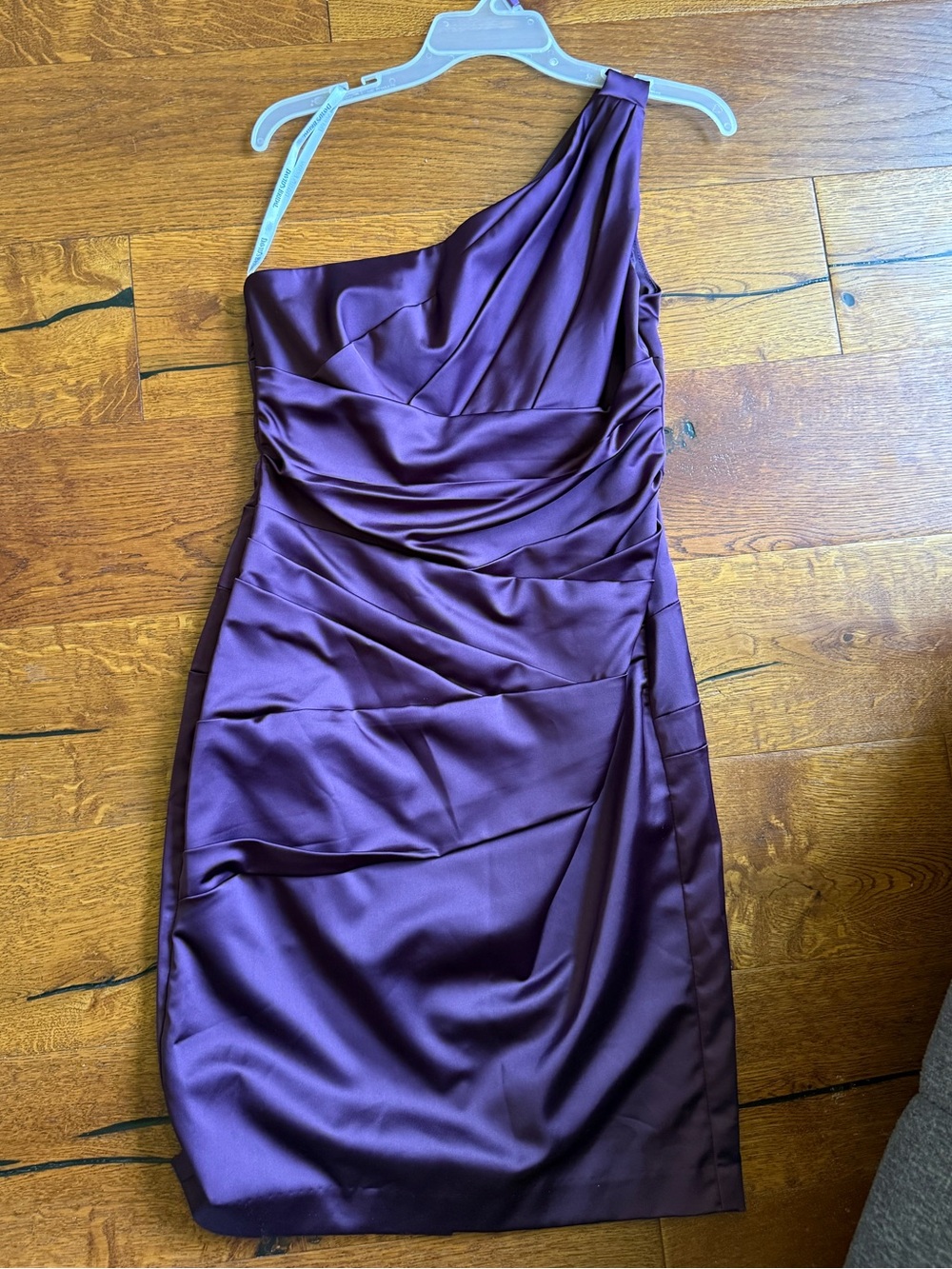 David’s Bridal Sz 8 Eggplant Satin One Shoulder Ruched Cocktail Bridesmaid Dress